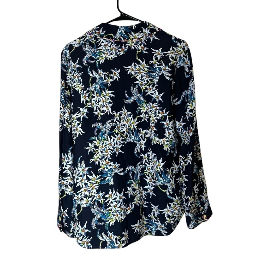 Cinq à Sept Floral Silk Button-Up Shirt Top Asian Pocket Collared Blouse Sz S - Picture 8 of 15